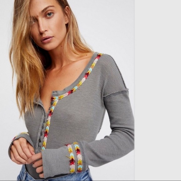 Free People Scoop Neck Rainbow 🌈 Thermal Henley - Picture 3 of 10